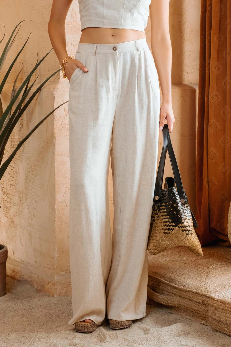 Tulum Relaxed Linen Blend Pant - Oatmeal