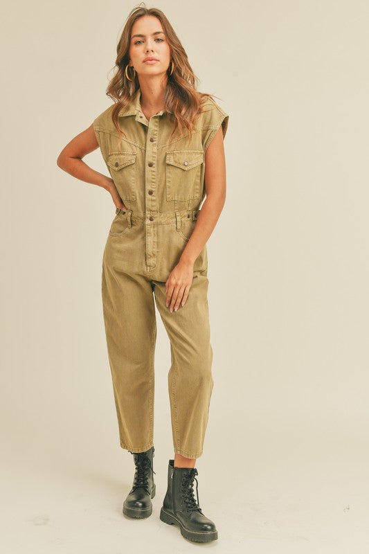Washed Cotton Utility Jumpsuit