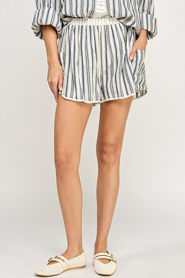 La Mer Contrast Stripe Button Down Shirt and Shorts Set
