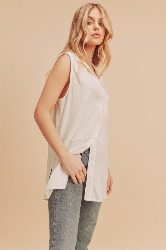 Paula Sleeveless Button-down Shirt