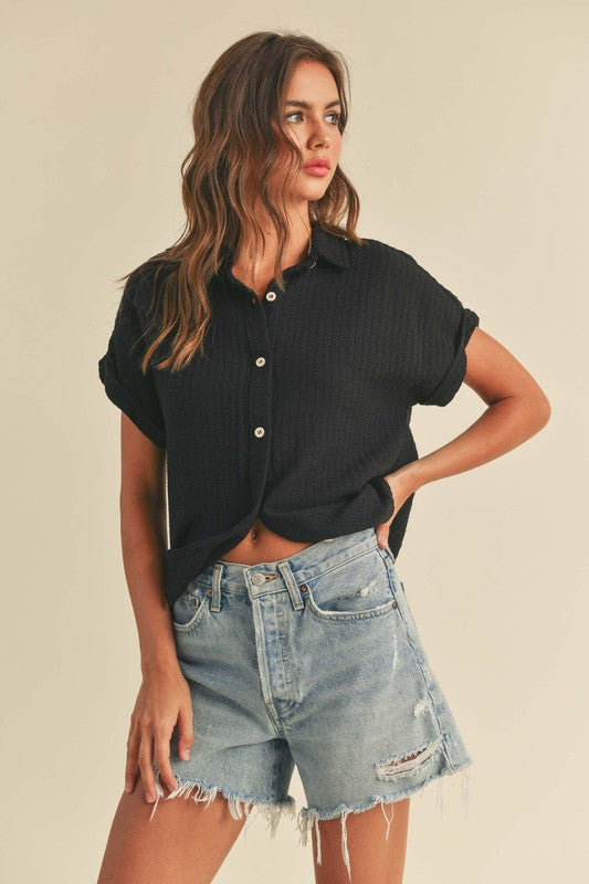 Escondido Textured Pattern Button-up Shirt - Black