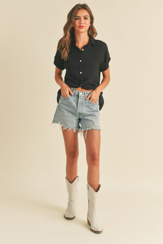 Escondido Textured Pattern Button-up Shirt - Black