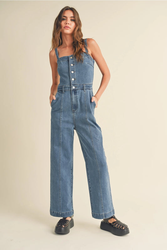 Ojai Button Down Corset Style Denim Jumpsuit