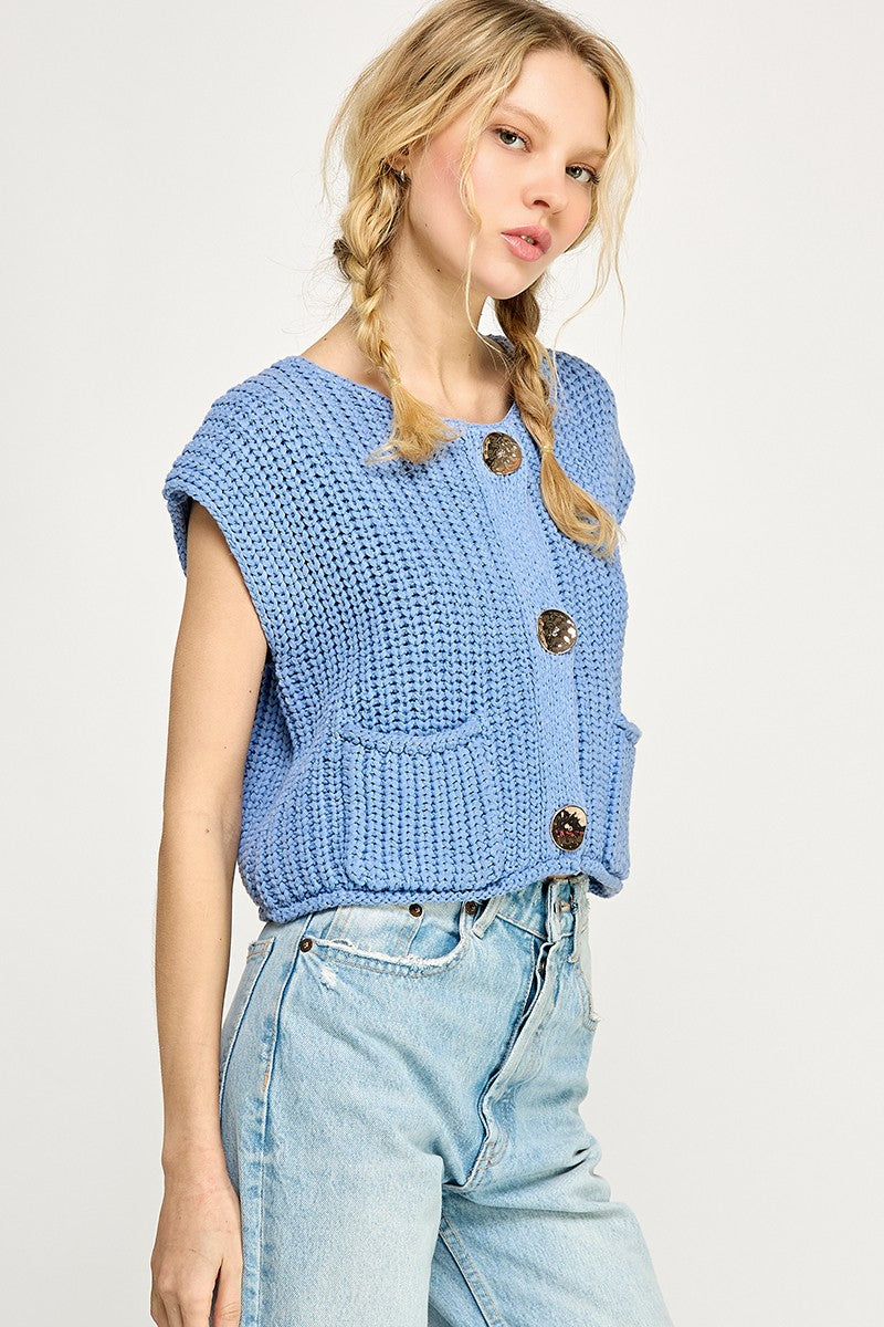 Feeling Free Big Button Sweater Top
