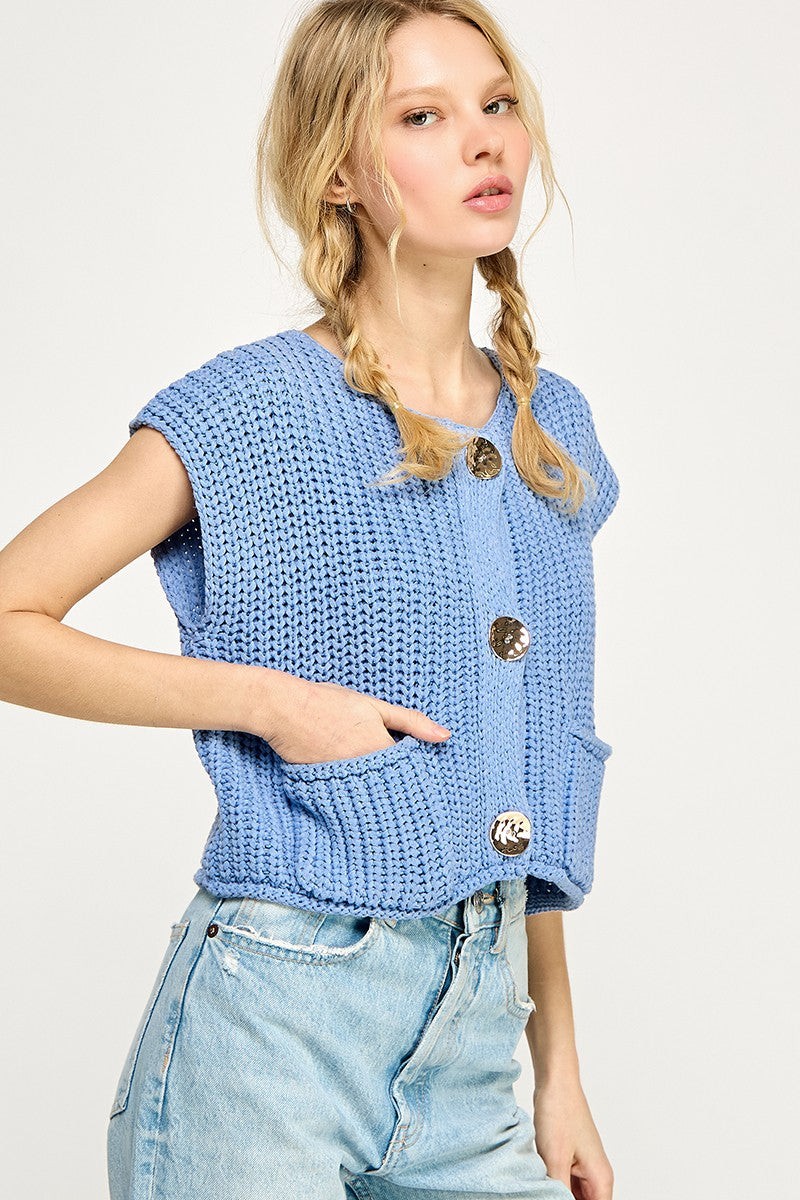Feeling Free Big Button Sweater Top