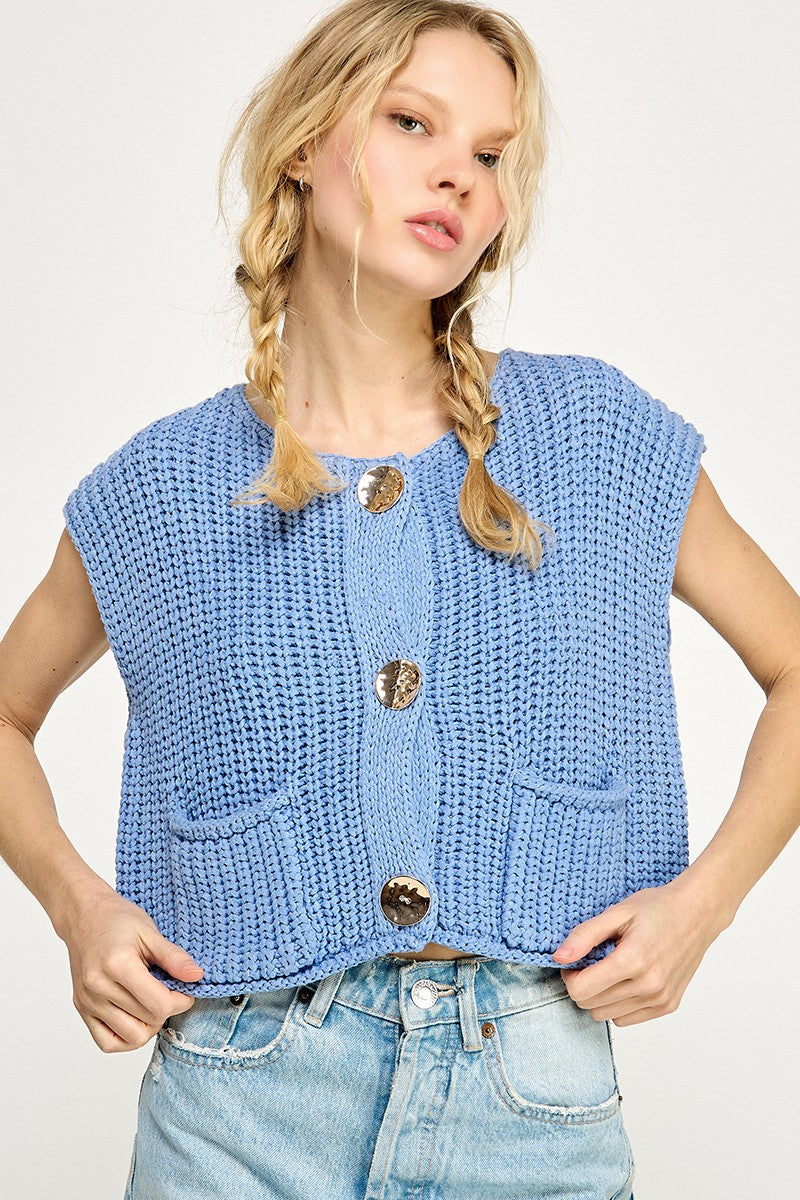 Feeling Free Big Button Sweater Top
