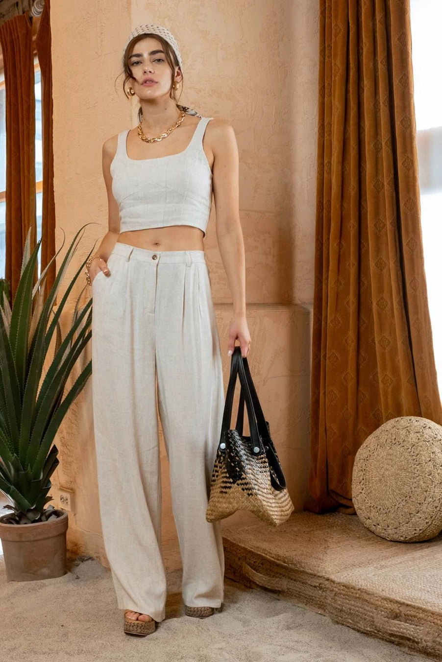 Tulum Relaxed Linen Blend Pant - Oatmeal