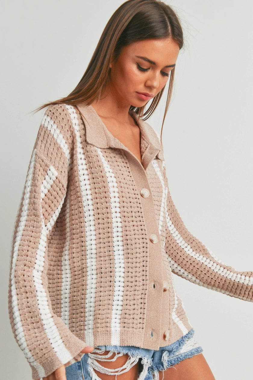 North County Oversized Chenille Button Up Sweater Cardigan