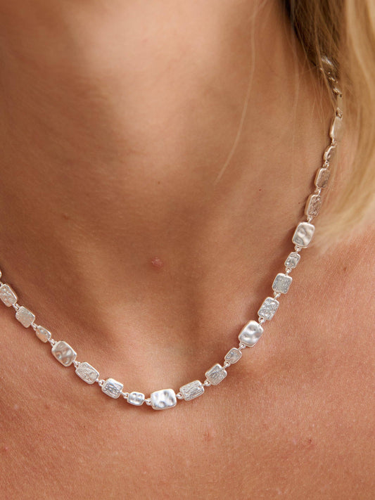 Hammered Plate Sterling Silver Plated Necklace