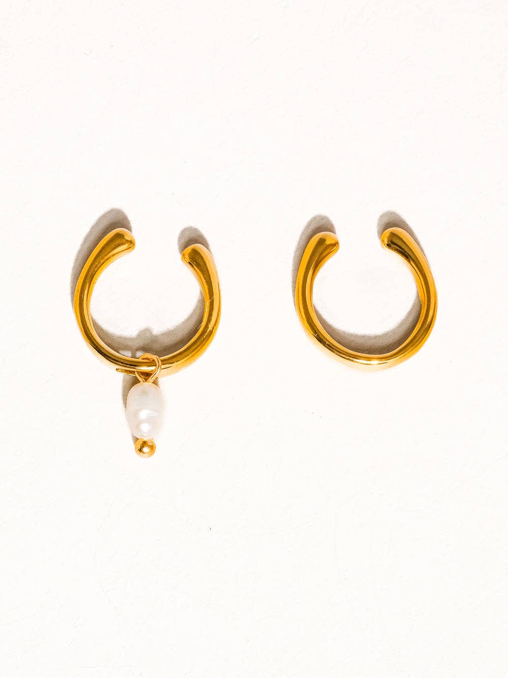Talon 18K Gold Non-Tarnish Pearl Hoop Ear Cuff: Yellow Gold