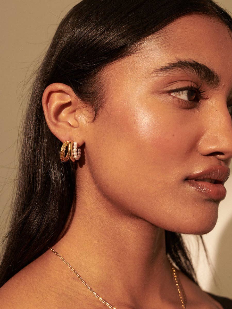 Trio Pearl Layered 18K Gold Plated Earrings