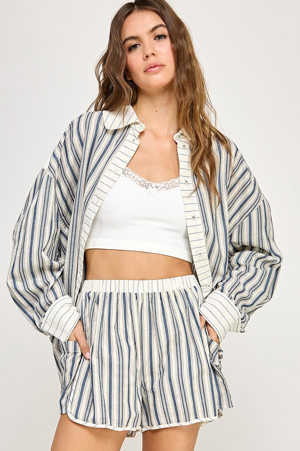 La Mer Contrast Stripe Button Down Shirt and Shorts Set
