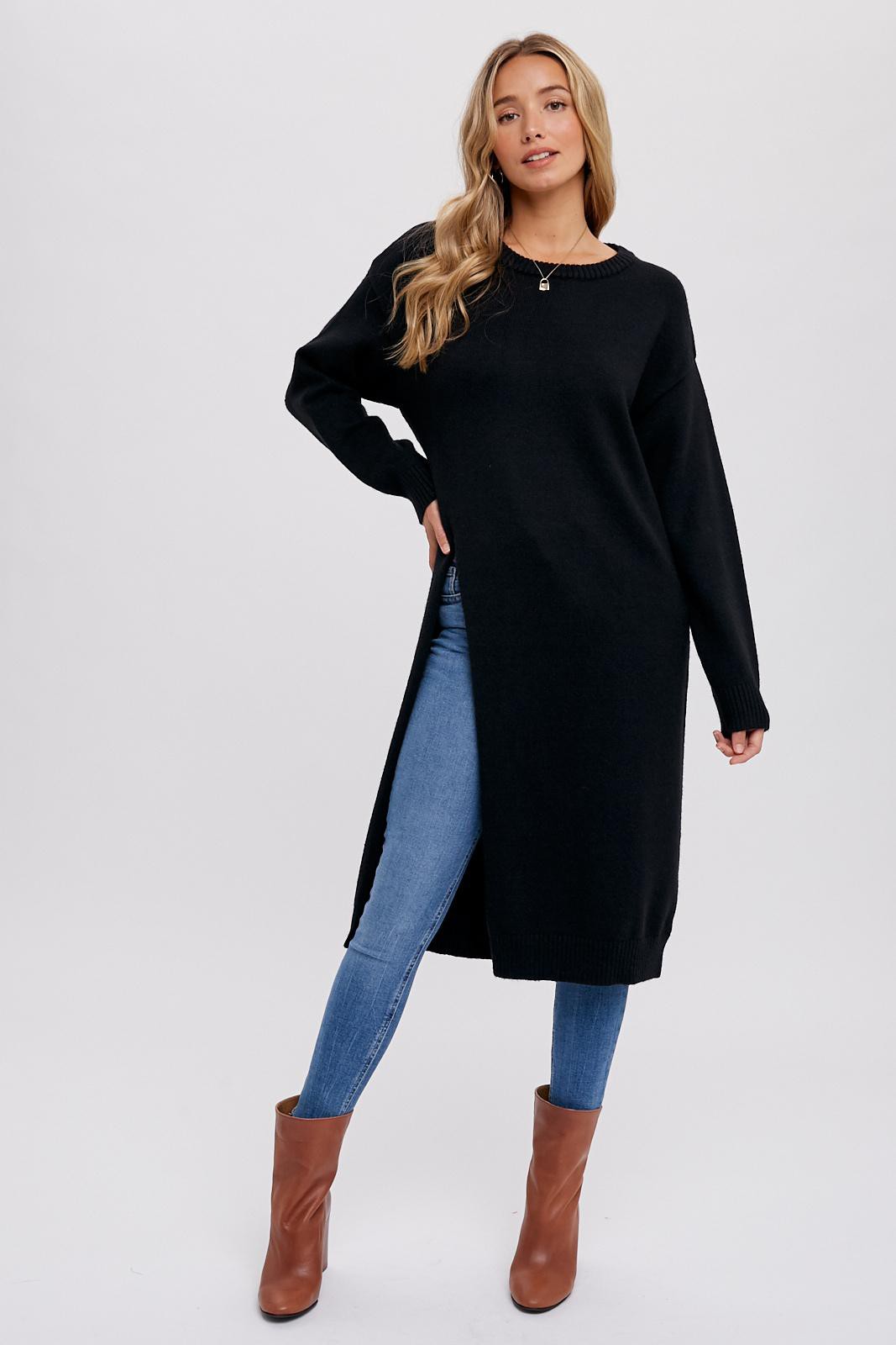Stay Classy High Slit Longline Pullover Sweater