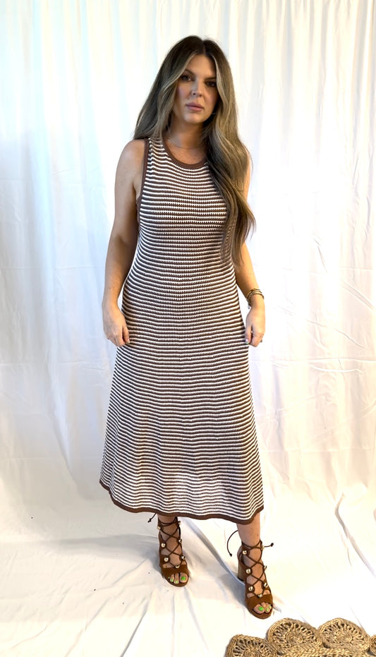 Somewhere Sunny Open-Knit Midi Flared Dress