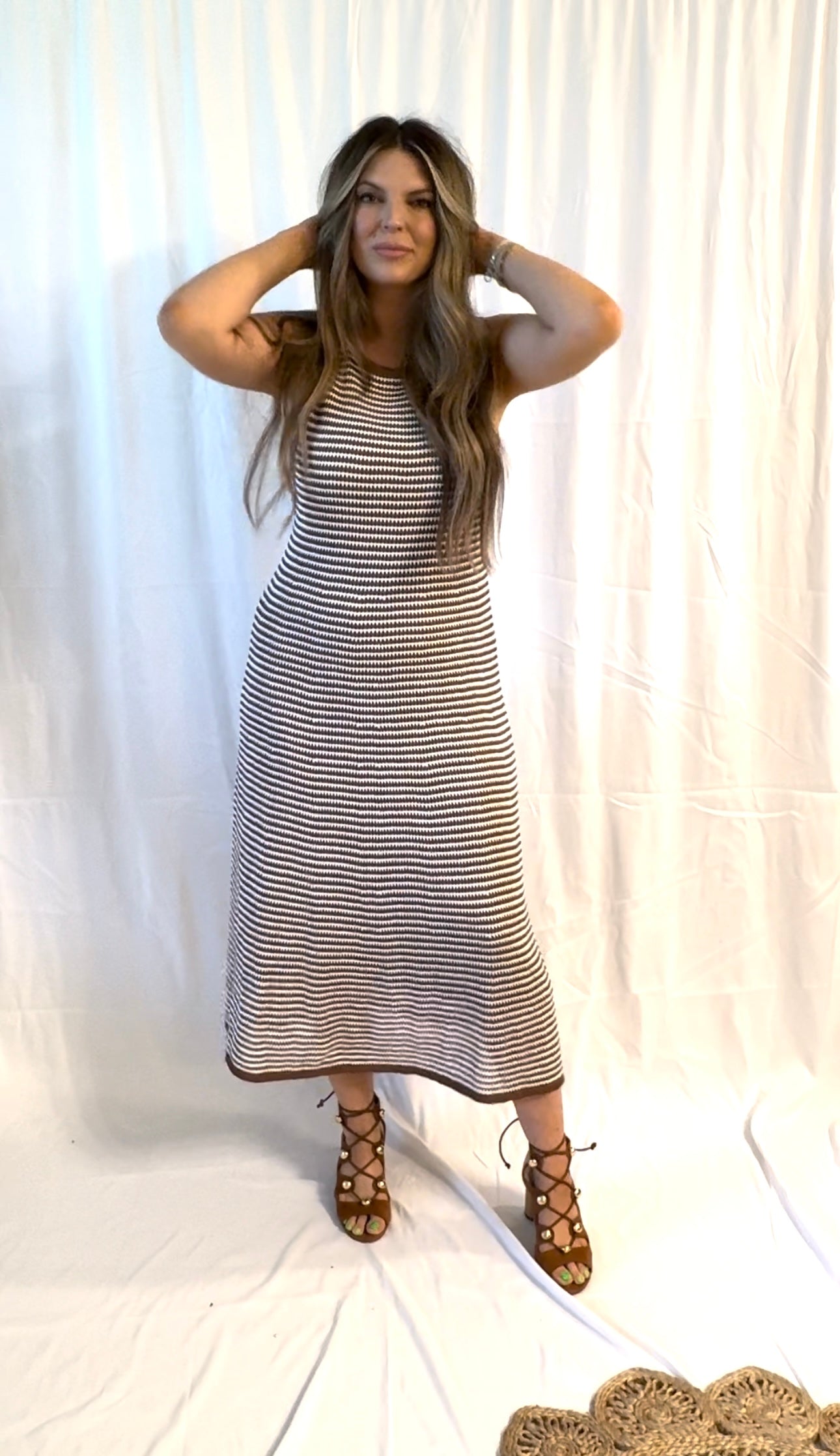 Somewhere Sunny Open-Knit Midi Flared Dress