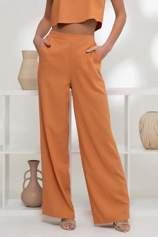 Hot Shot High Rise Wide Leg Linen Blend Pant