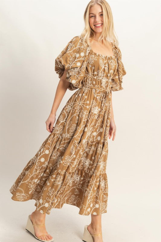Floral Puff Sleeve Midi Dress
