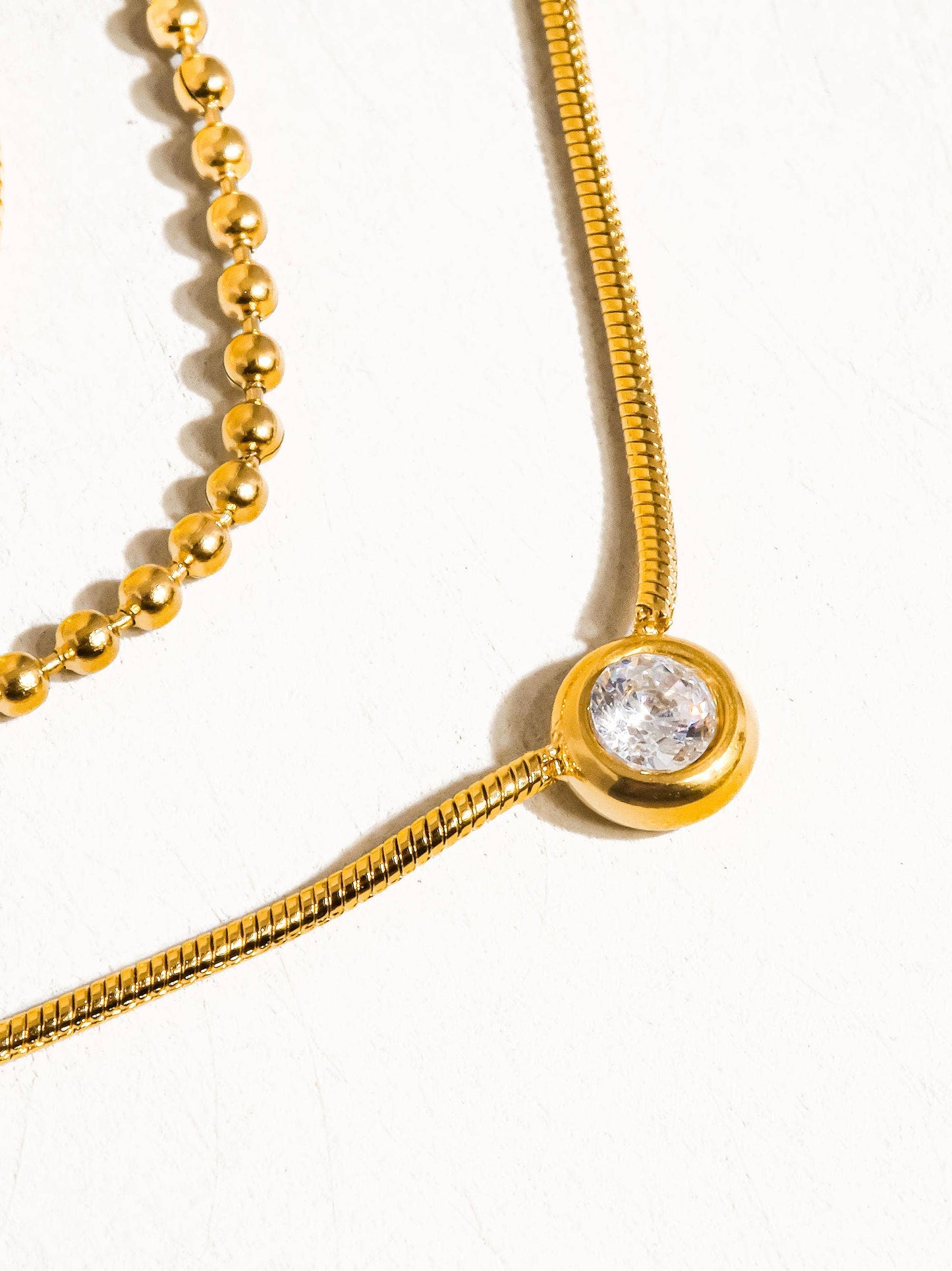 Paulette 18K Gold Non-Tarnish Trilayer CZ Chain Necklace: Yellow Gold