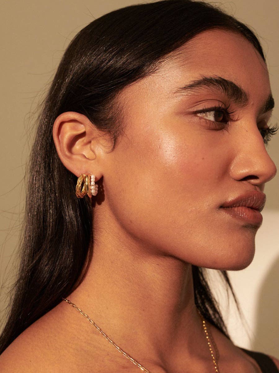 Trio Pearl Layered 18K Gold Plated Earrings