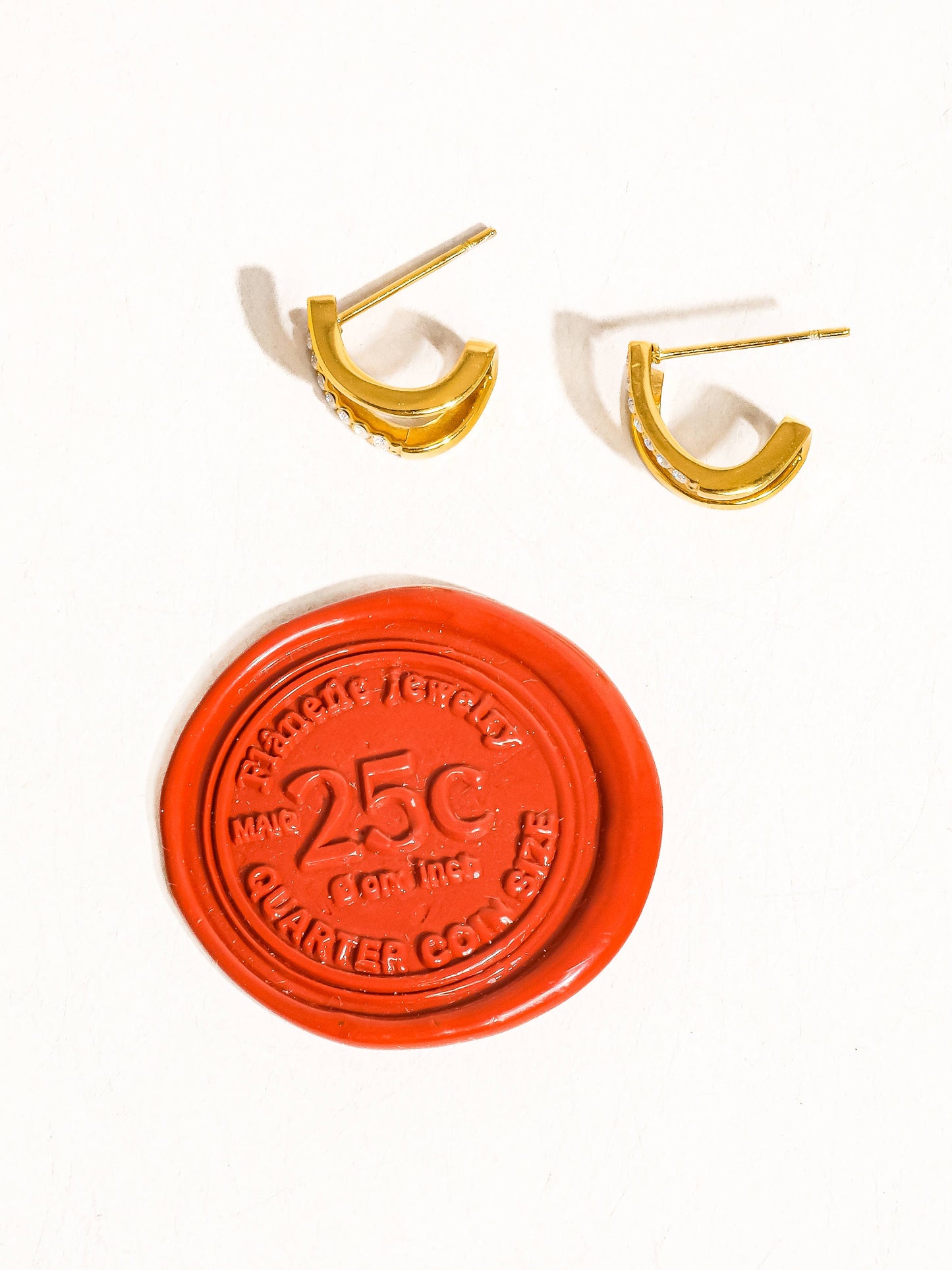 Dulce 18K Gold Non-Tarnish CZ Double Hoop Stud: Yellow Gold