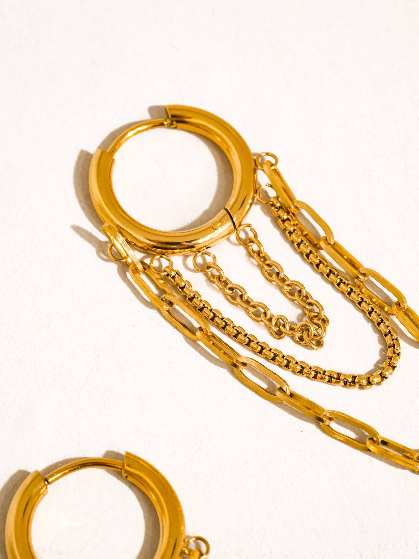 Vianne 18K Gold Non-Tarnish Multi Chain Drop Earrings: Yellow Gold