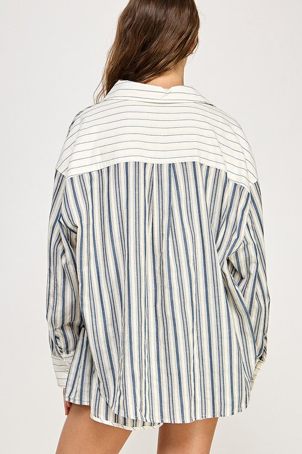 La Mer Contrast Stripe Button Down Shirt and Shorts Set