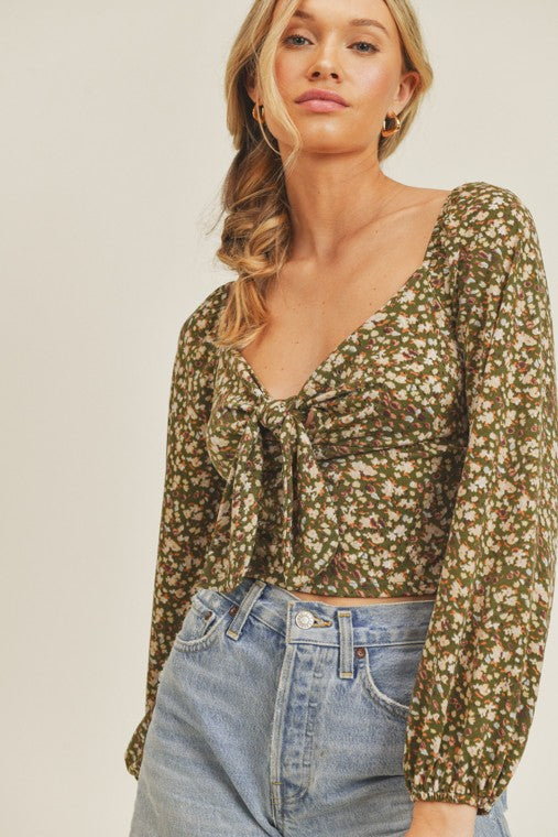 Floral Print Tie-Front Blouse