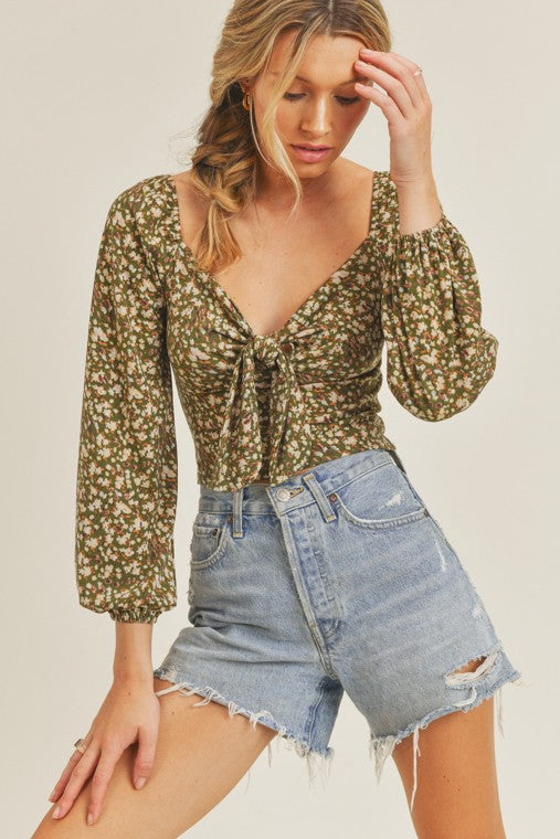 Floral Print Tie-Front Blouse