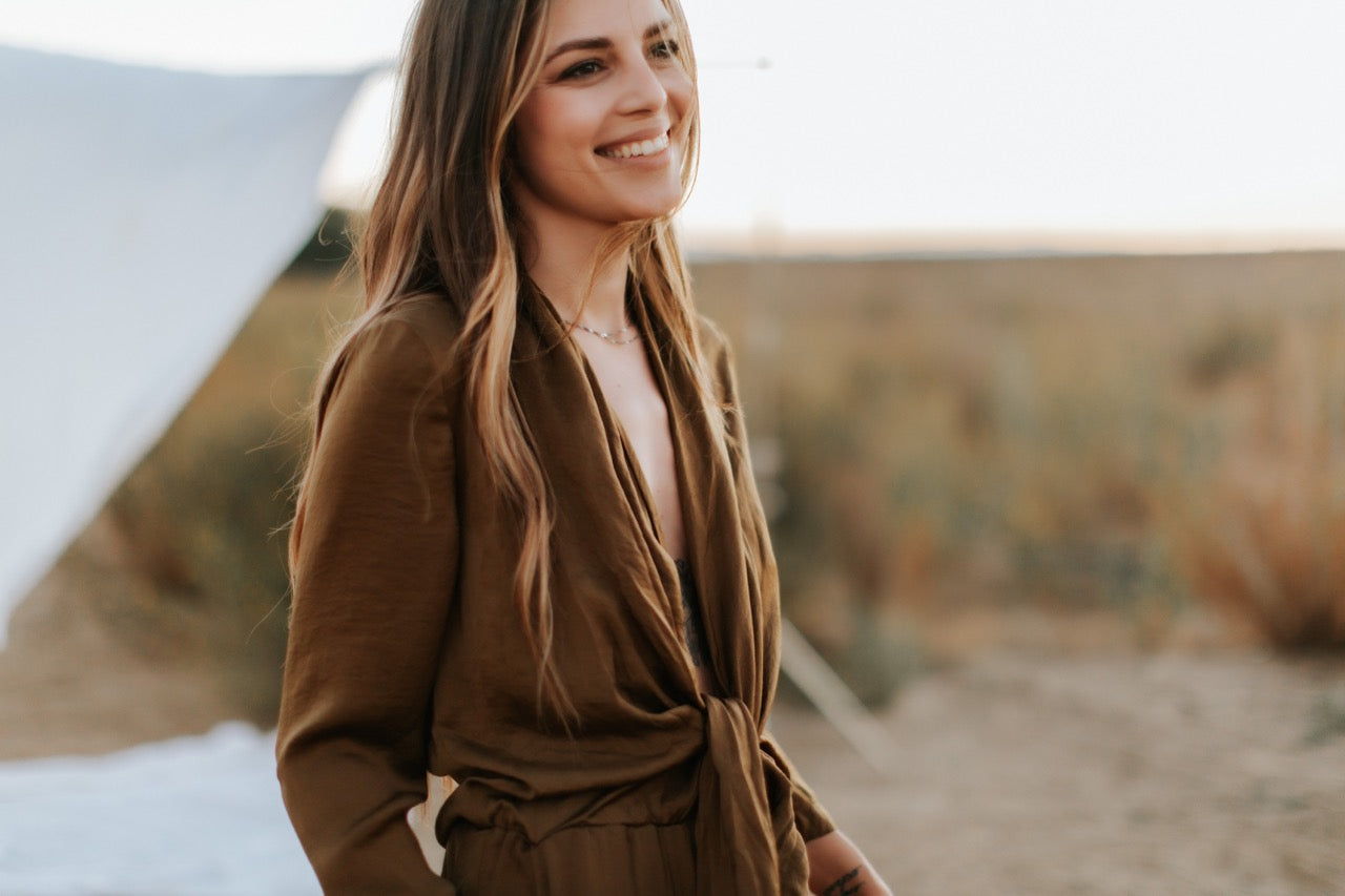 Front Tie Satin Jumpsuit