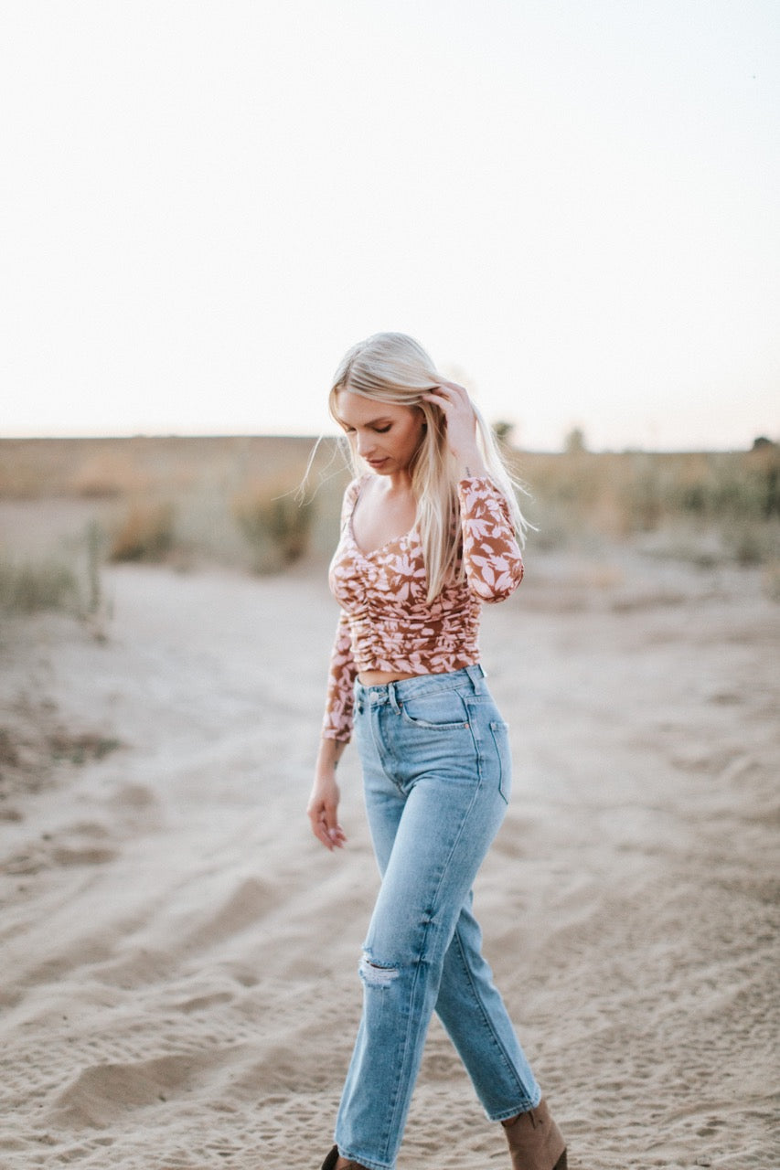 Sweetheart Long Sleeve Printed Top