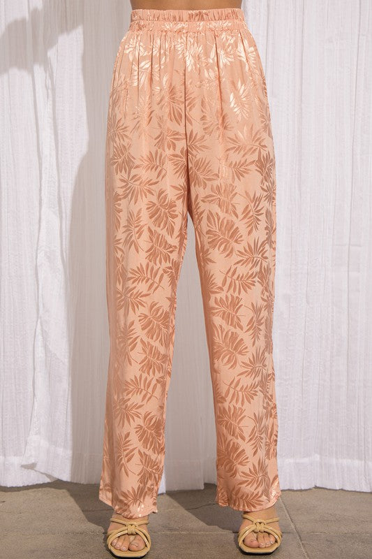 Vacay Vibes Palm Satin Shirt and Pants Set