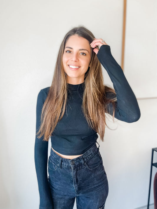 Everything Soft Mock Neck Top - Black