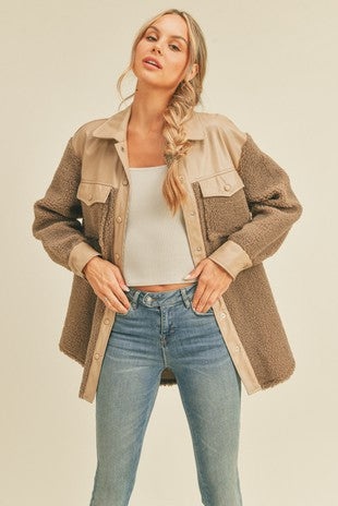 Faux Leather + Sherpa Jacket