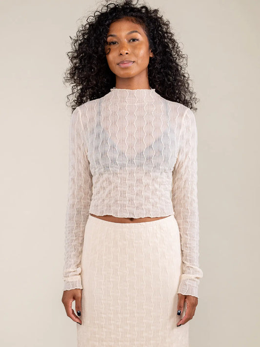 Alba Jacquard Mesh Top - Stone