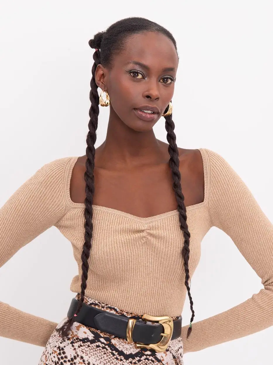 Blanca Sweetheart Collar Ribbed Sweater