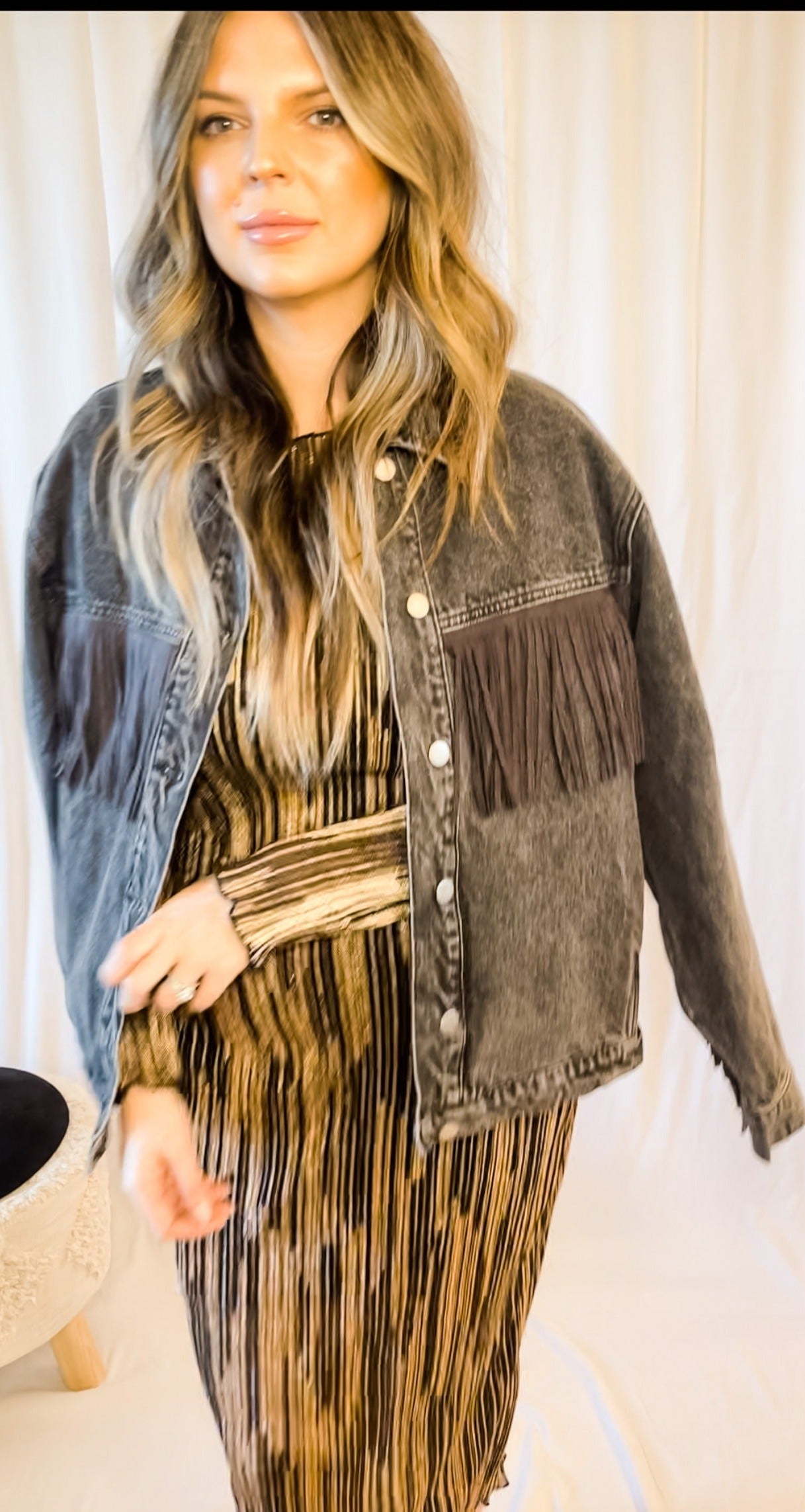 All That Glitters Luxe Crinkle Glitter Striped Midi Dress