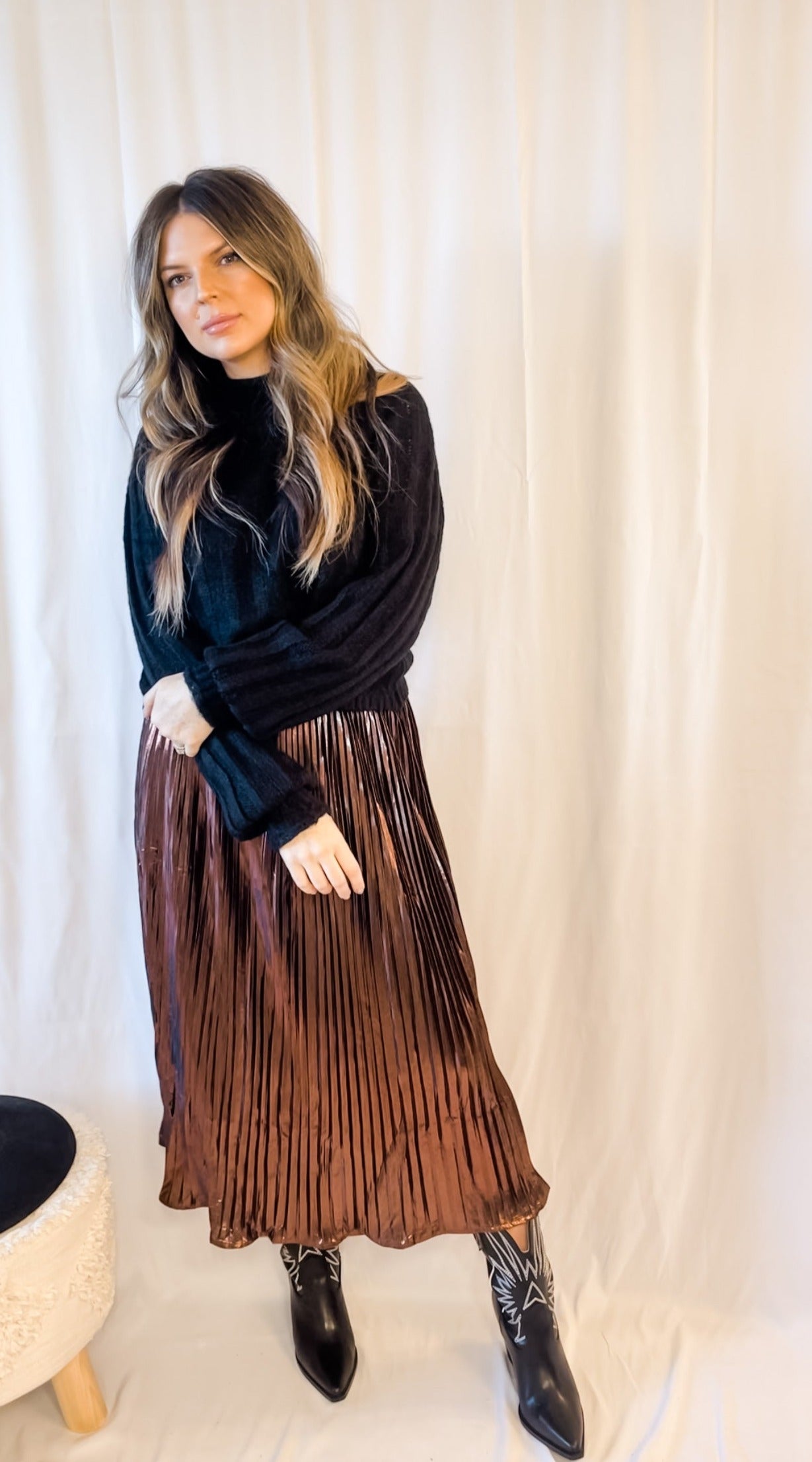 Haute Chocolate Pleated Midi Skirt