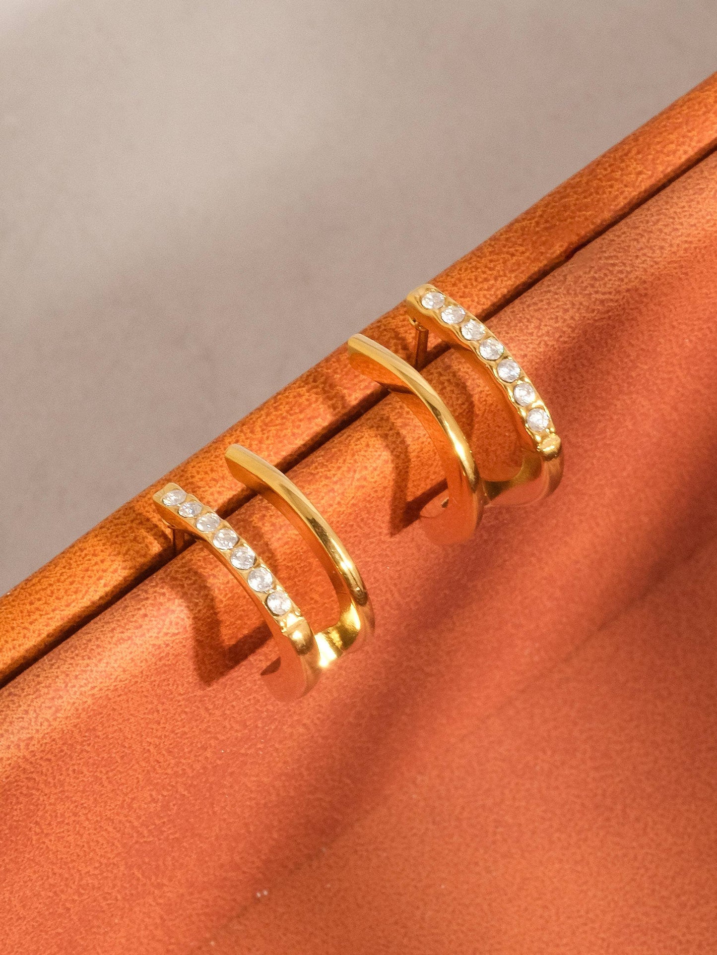 Dulce 18K Gold Non-Tarnish CZ Double Hoop Stud: Yellow Gold