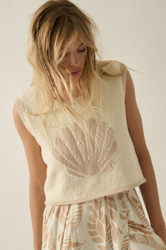 Seashell Jacquard-Knit Cropped Sweater Tank Top