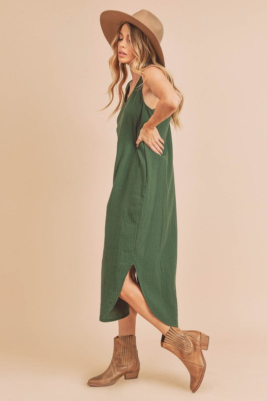 Out And About Tank Midi Dress - Emerald