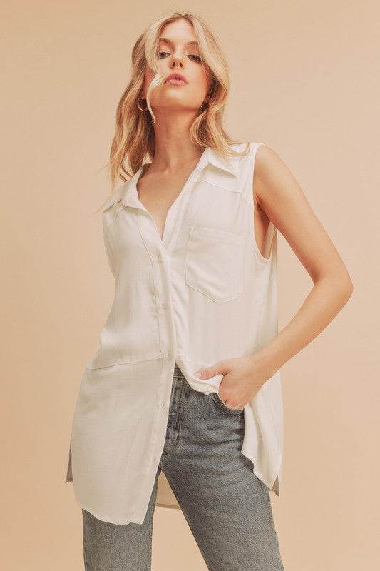 Paula Sleeveless Button-down Shirt