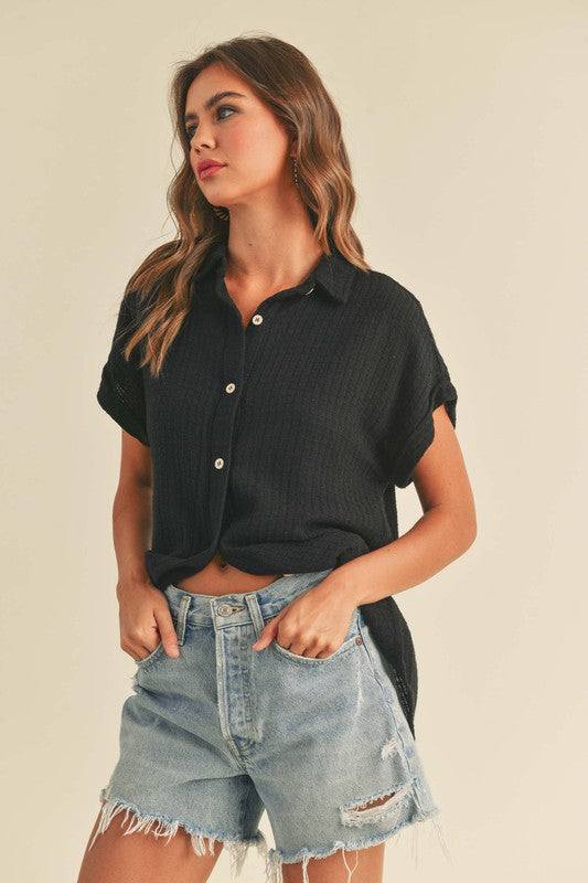 Escondido Textured Pattern Button-up Shirt - Black