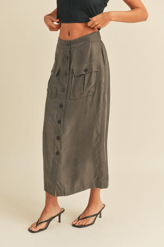 Greenwich Village Button-down Midi Cargo Skirt