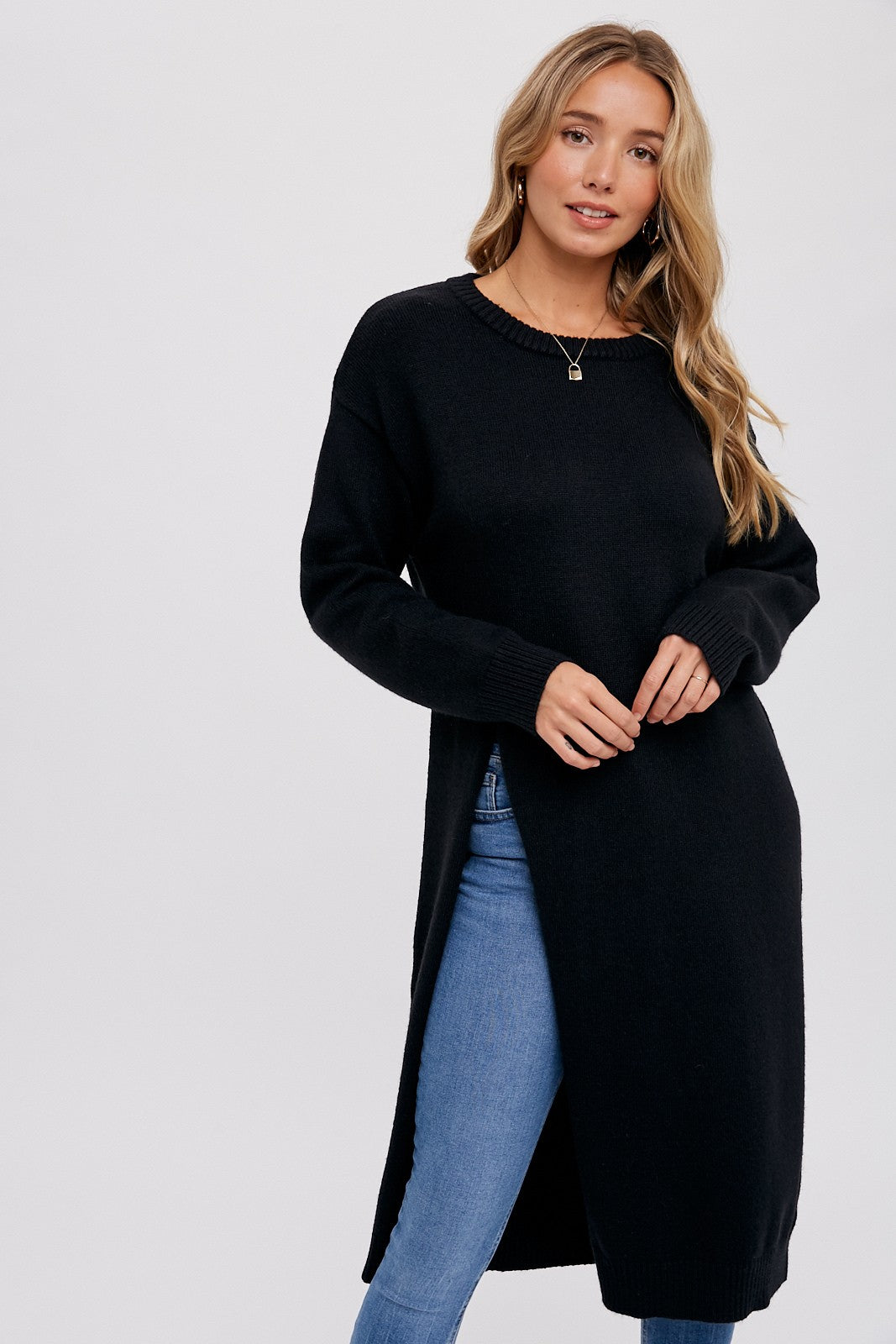 Stay Classy High Slit Longline Pullover Sweater