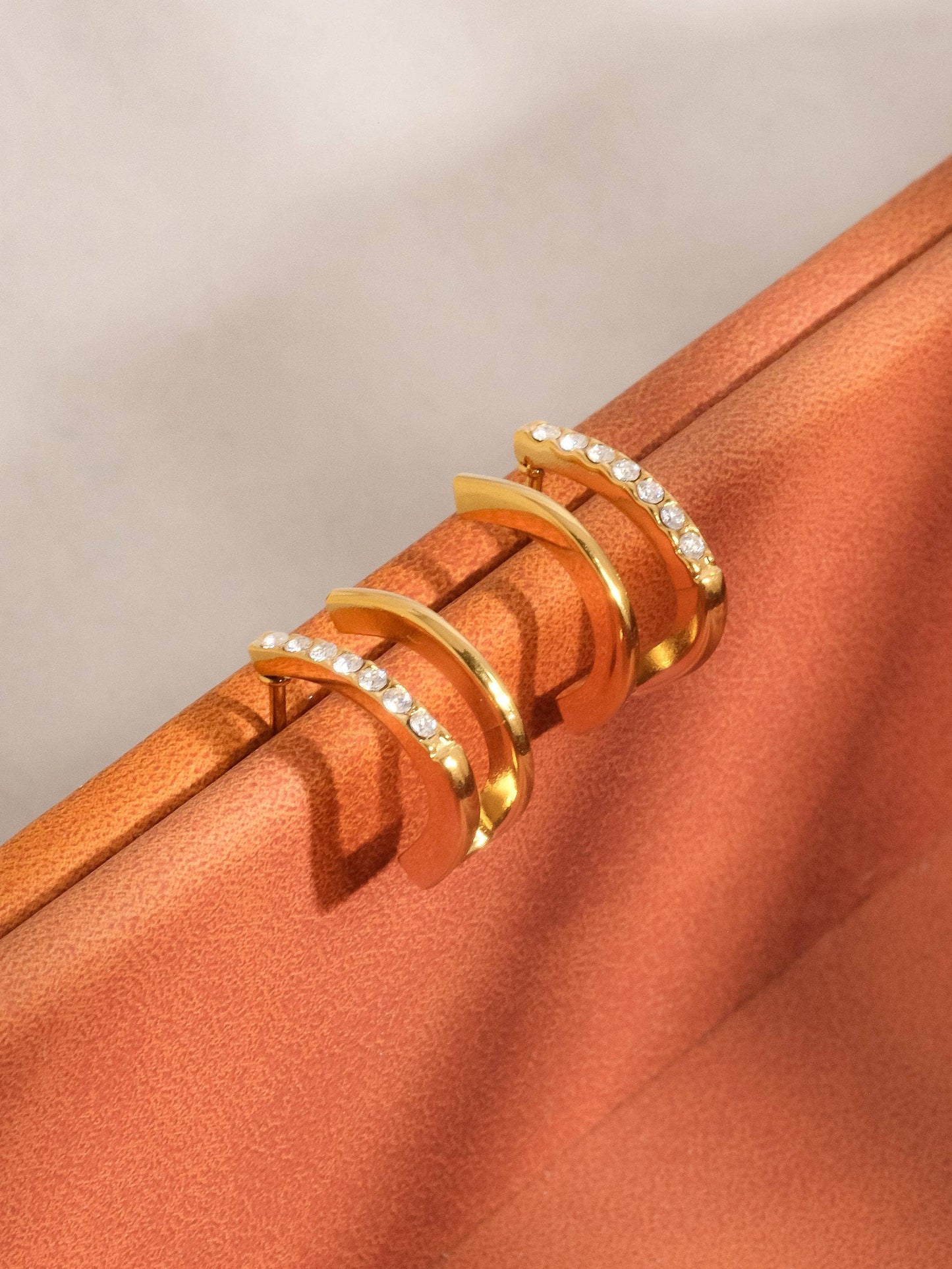 Dulce 18K Gold Non-Tarnish CZ Double Hoop Stud: Yellow Gold