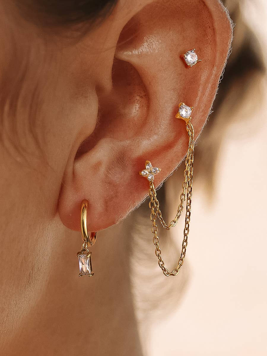 Roussa 18K Gold Non-Tarnish CZ Chain Earring Set : Yellow Gold