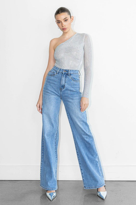 In The Know Studded Wide Leg Jean