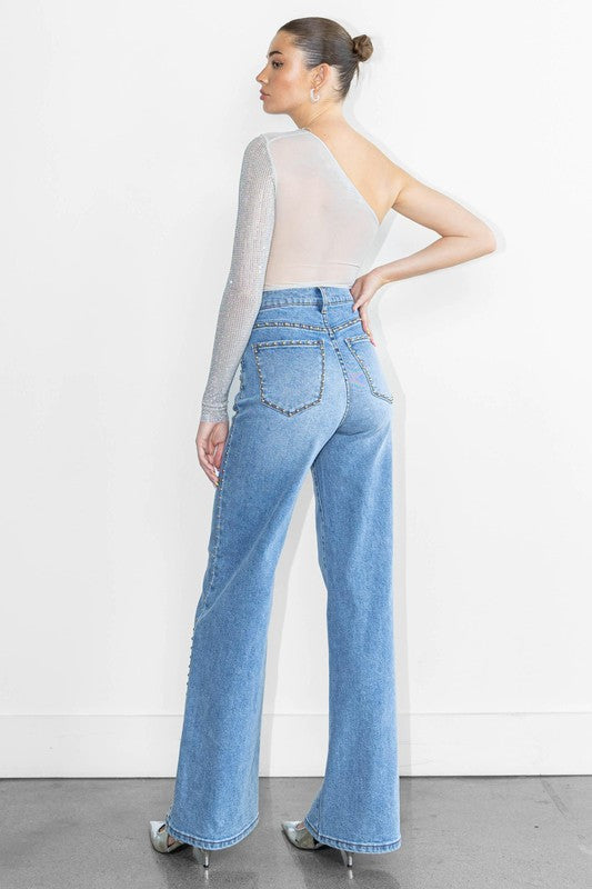 In The Know Studded Wide Leg Jean