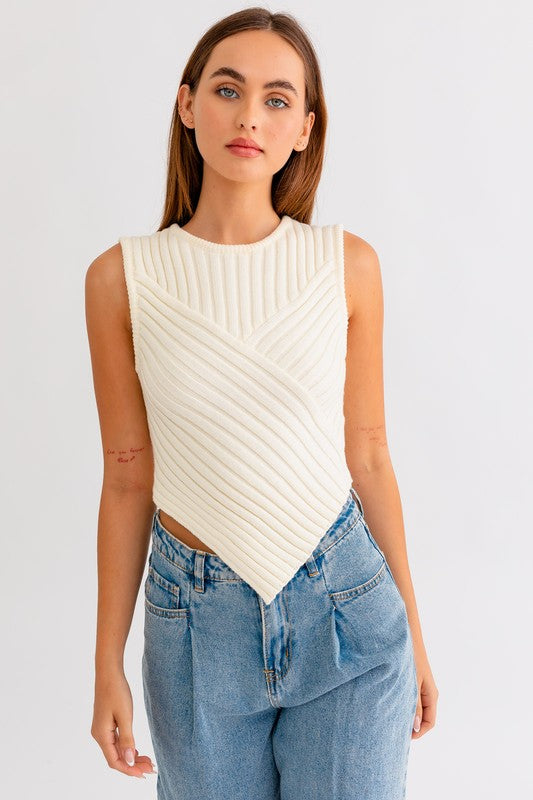 Val Asymmetrical Ribbed Tank - White