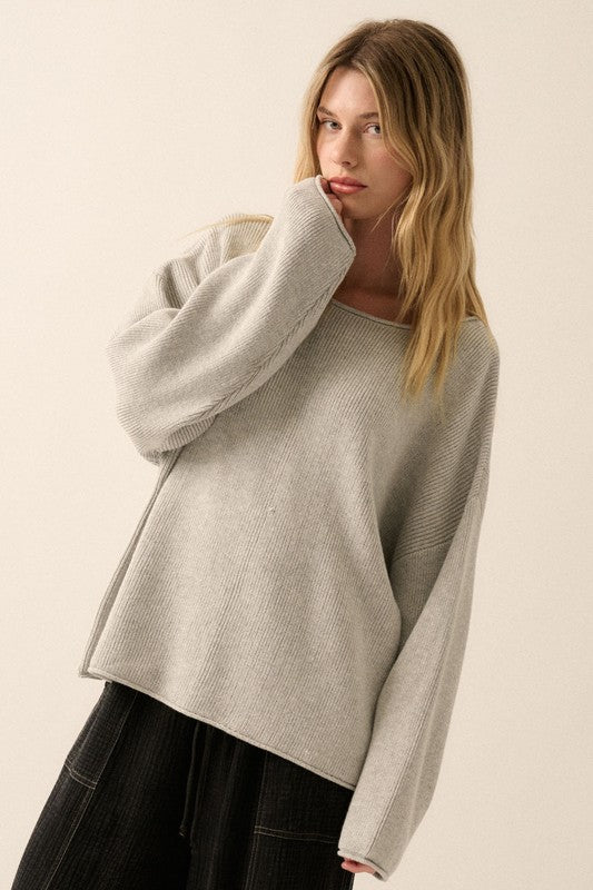 Coastal Rib Knit Sweater - Heather Grey